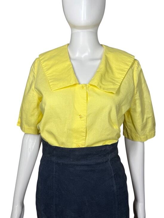 Ms. Sero Shirtmake Tops - Vintage 60s 70s Ms. Sero Shirtmaker Pastel Yellow Collared Blouse Small